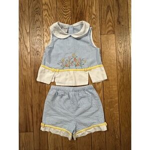 Samara Girls‎ Blue Gingham Checkered 2-Piece Shorts Set Outfit Size 4